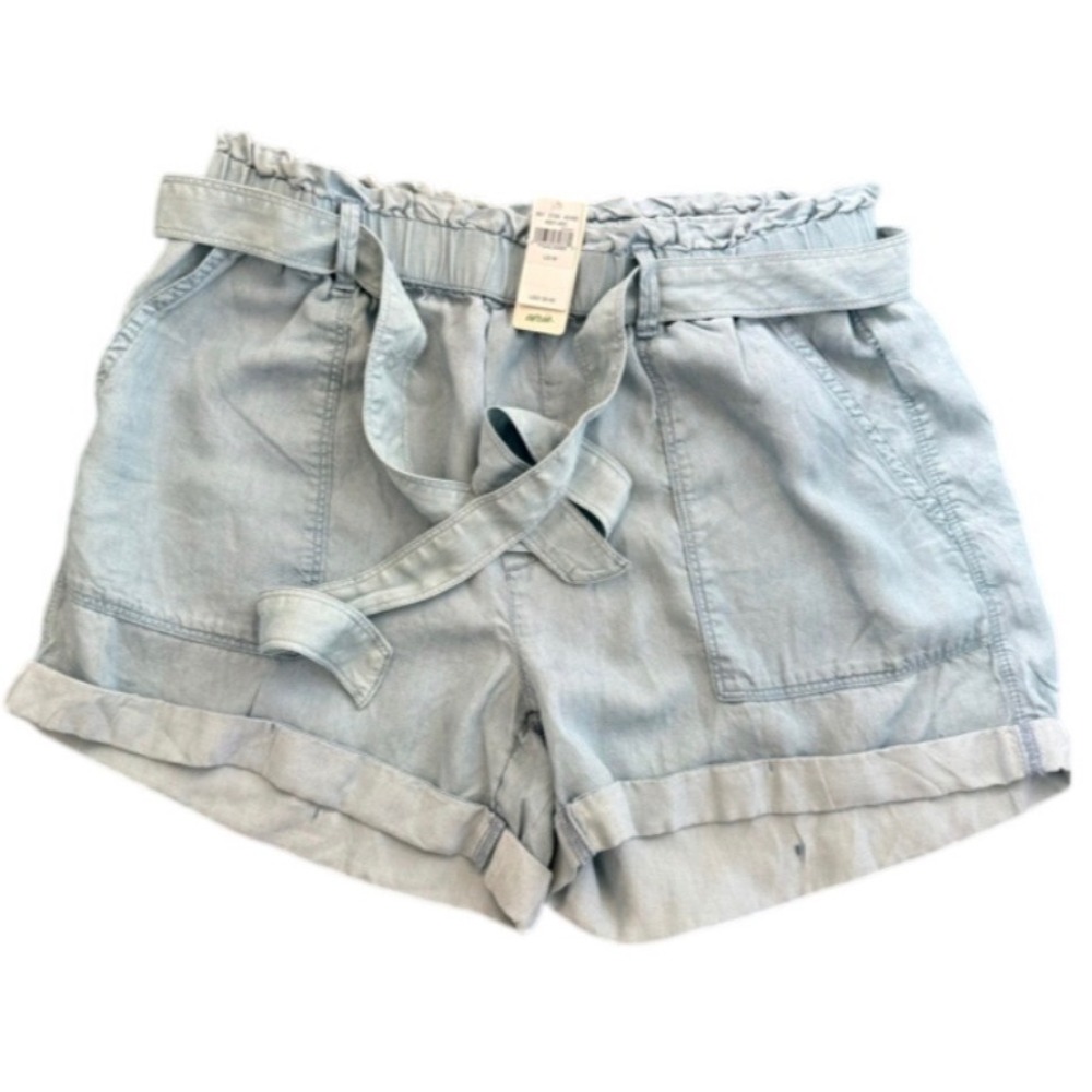 NEW Aerie Women Blue Lyocell Paperbag Waist Shorts Belt Light Wash‎ Medium NWT